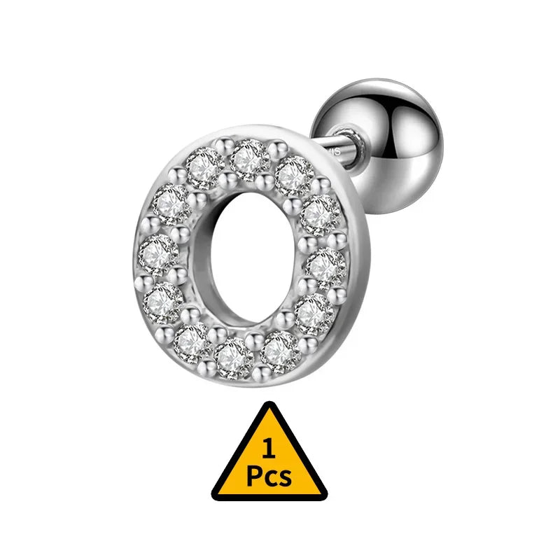 26 Letter CZ Screw Beads Stud Earrings DB1430