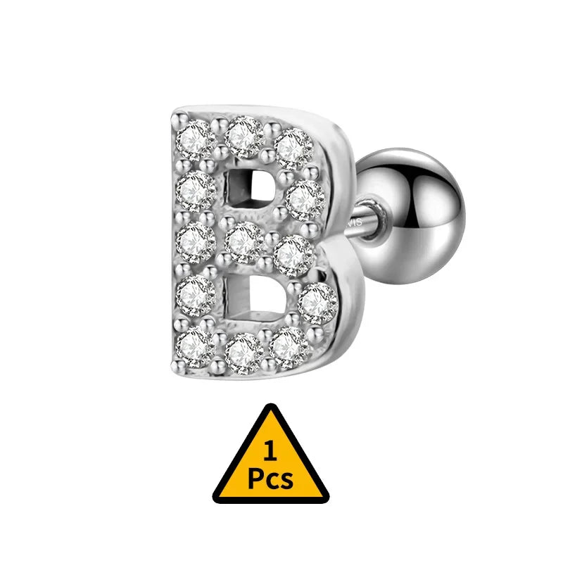 26 Letter CZ Screw Beads Stud Earrings DB1430