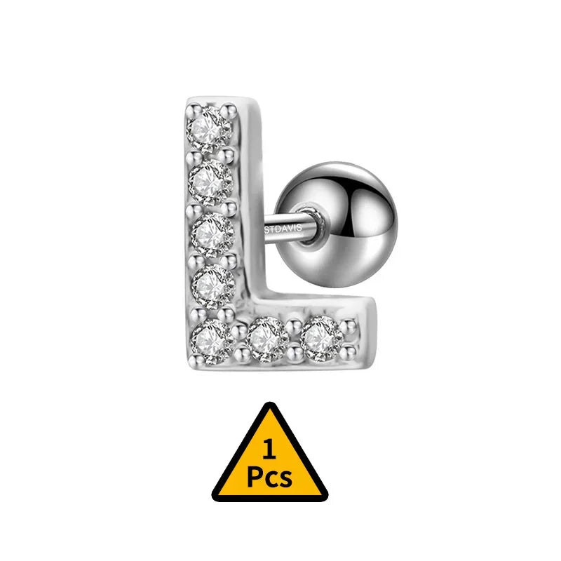 26 Letter CZ Screw Beads Stud Earrings DB1430