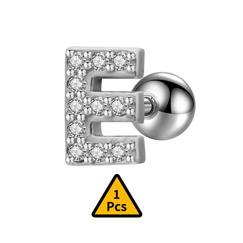 26 Letter CZ Screw Beads Stud Earrings DB1430