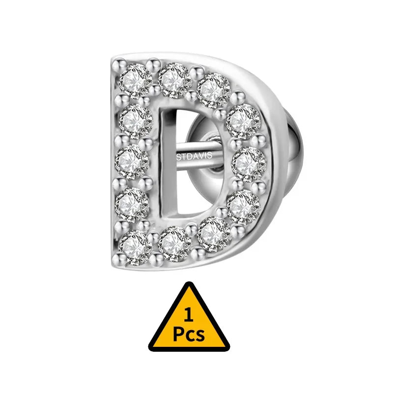 26 Letter CZ Screw Beads Stud Earrings DB1430