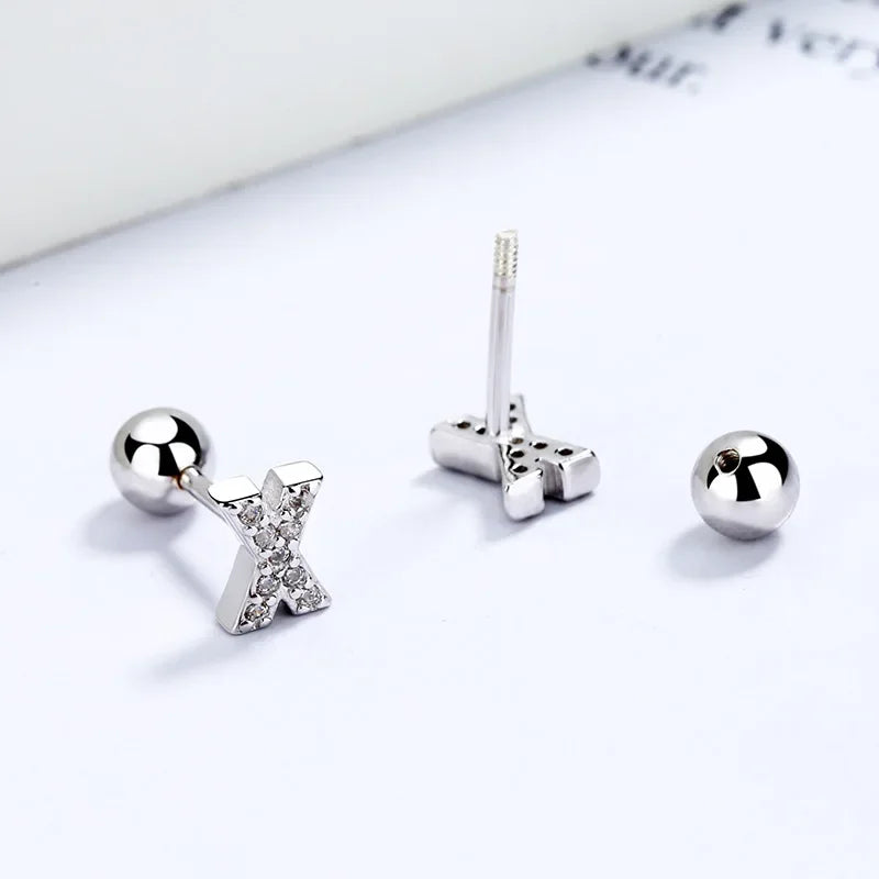 26 Letter CZ Screw Beads Stud Earrings DB1430