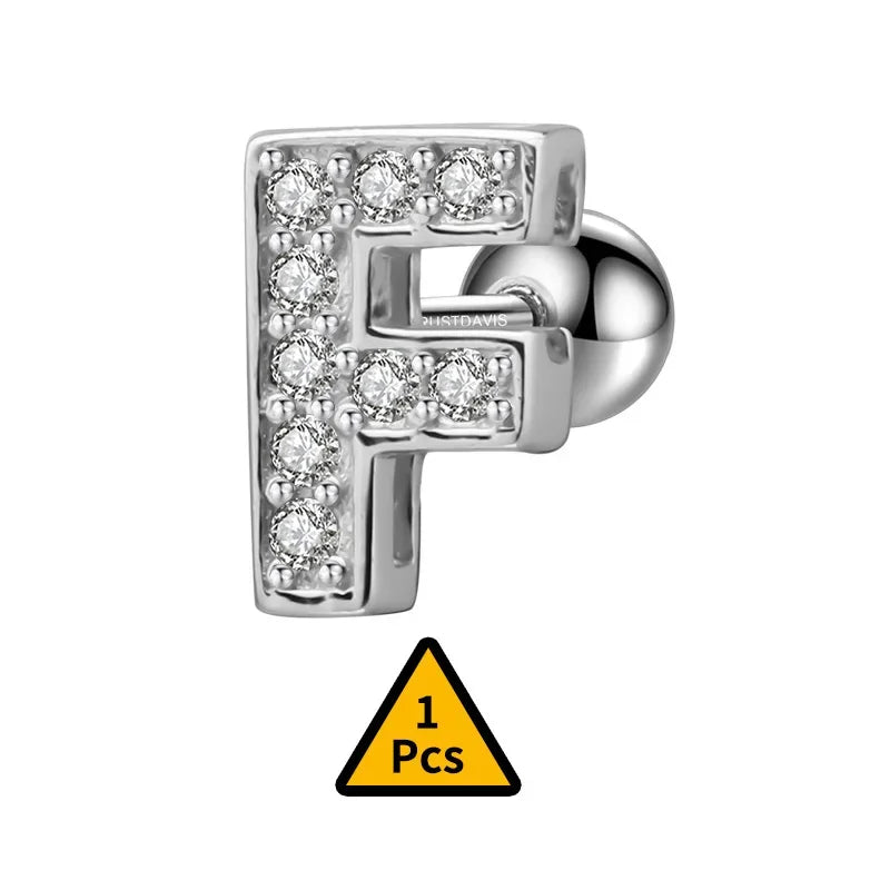 26 Letter CZ Screw Beads Stud Earrings DB1430