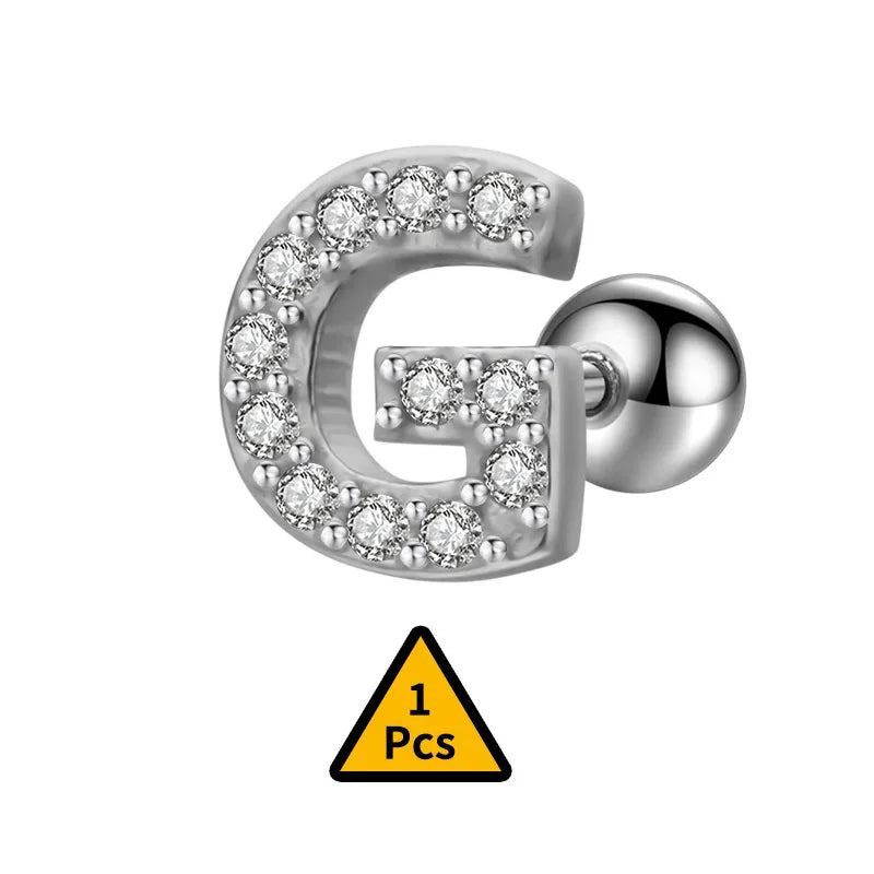 26 Letter CZ Screw Beads Stud Earrings DB1430