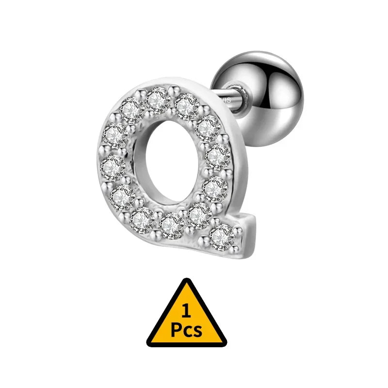 26 Letter CZ Screw Beads Stud Earrings DB1430
