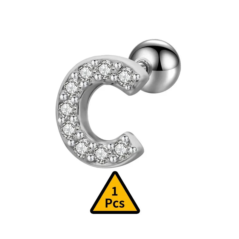 26 Letter CZ Screw Beads Stud Earrings DB1430