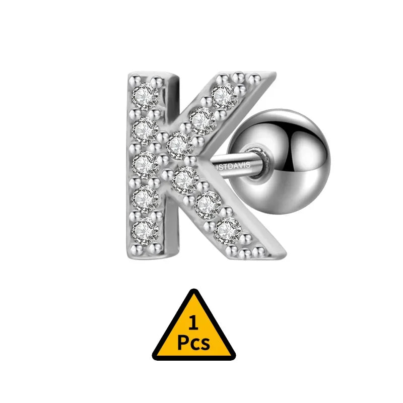 26 Letter CZ Screw Beads Stud Earrings DB1430