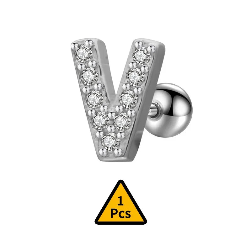 26 Letter CZ Screw Beads Stud Earrings DB1430