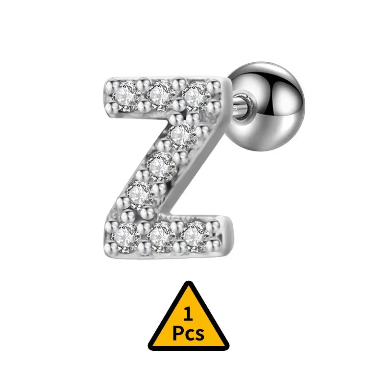 26 Letter CZ Screw Beads Stud Earrings DB1430
