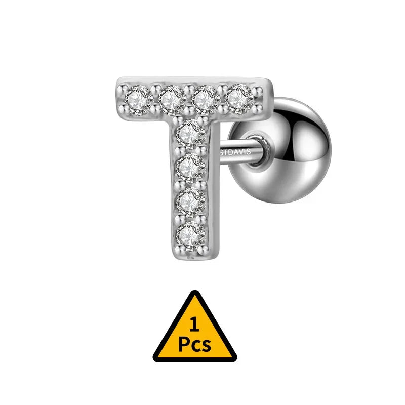 26 Letter CZ Screw Beads Stud Earrings DB1430