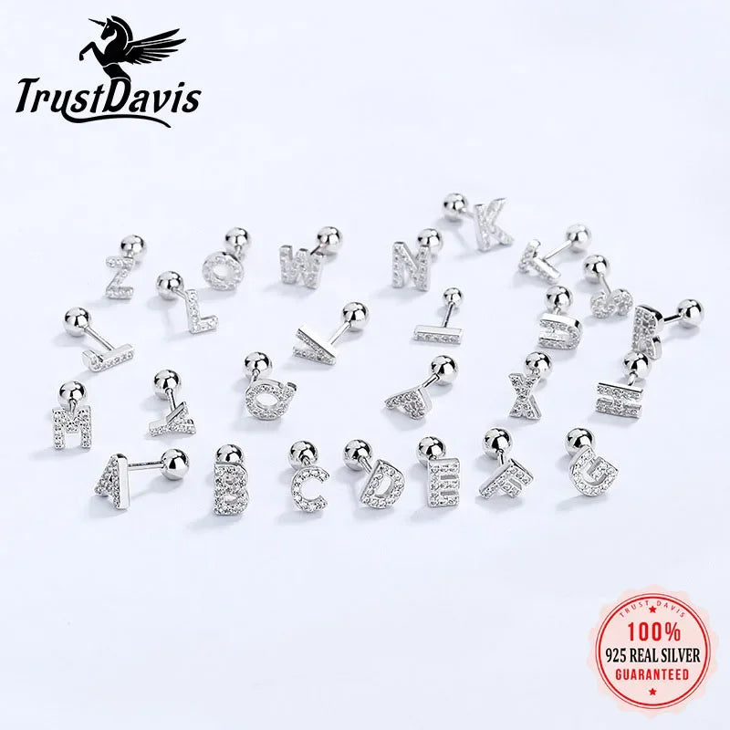 26 Letter CZ Screw Beads Stud Earrings DB1430