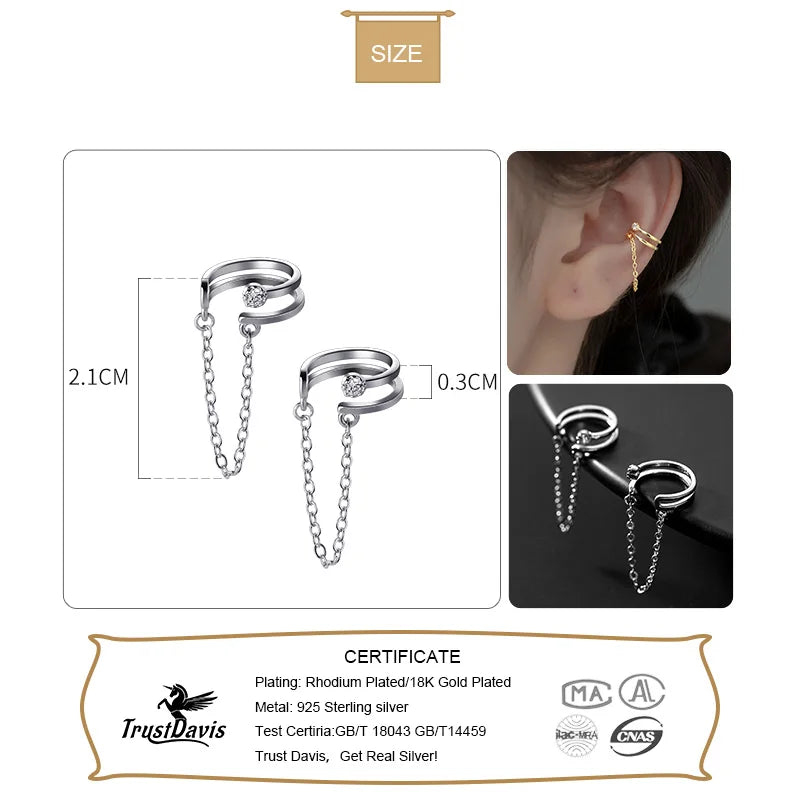 Double Layer Shiny CZ Chain Clip Earrings DA2395