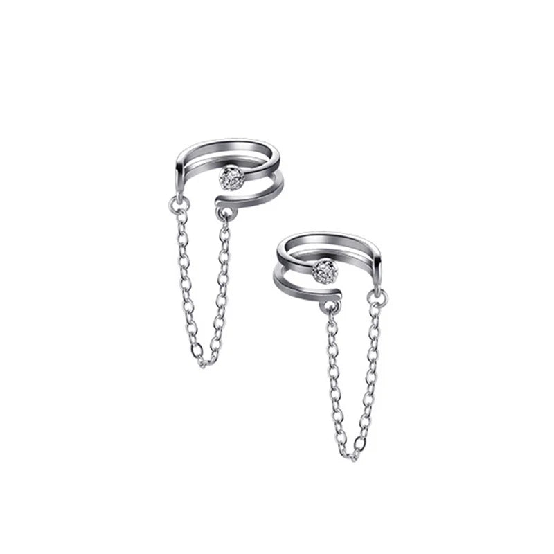 Double Layer Shiny CZ Chain Clip Earrings DA2395