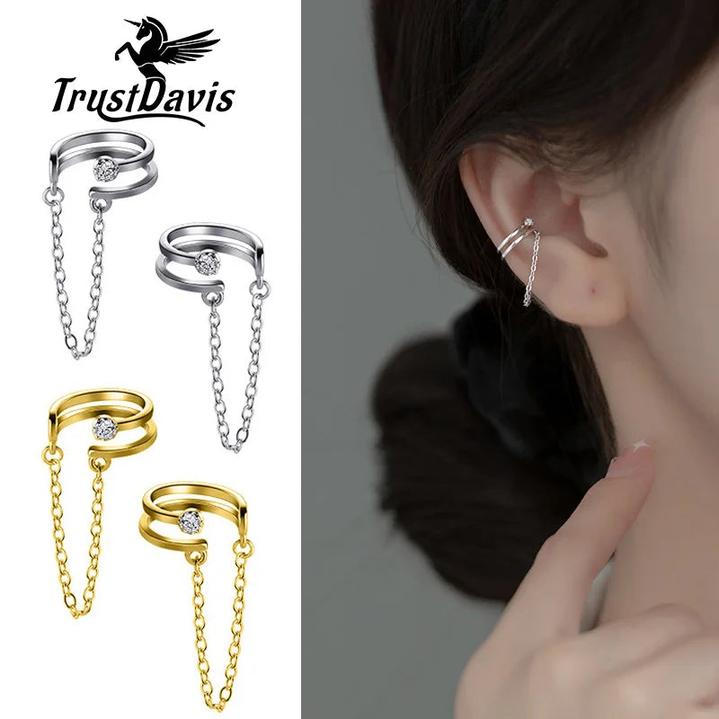 Double Layer Shiny CZ Chain Clip Earrings DA2395