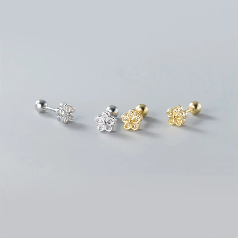 Flower Shiny CZ Bead Screw Stud Earrings DA2960