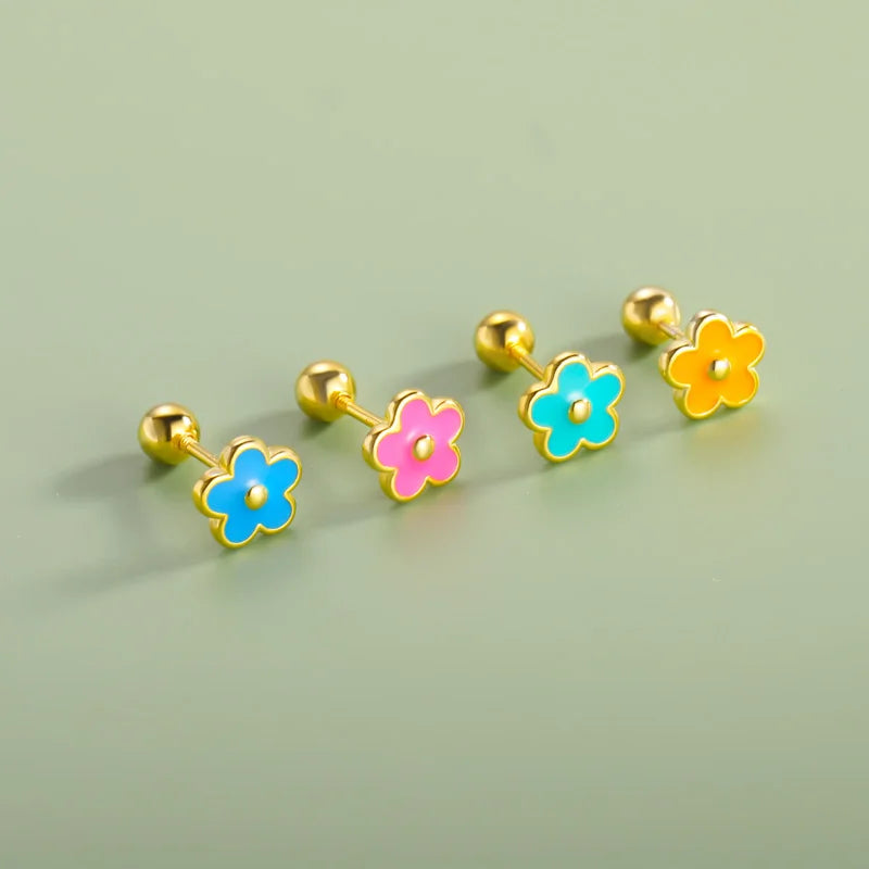 Fashion Glaze Flower Screw Stud Earrings DF269