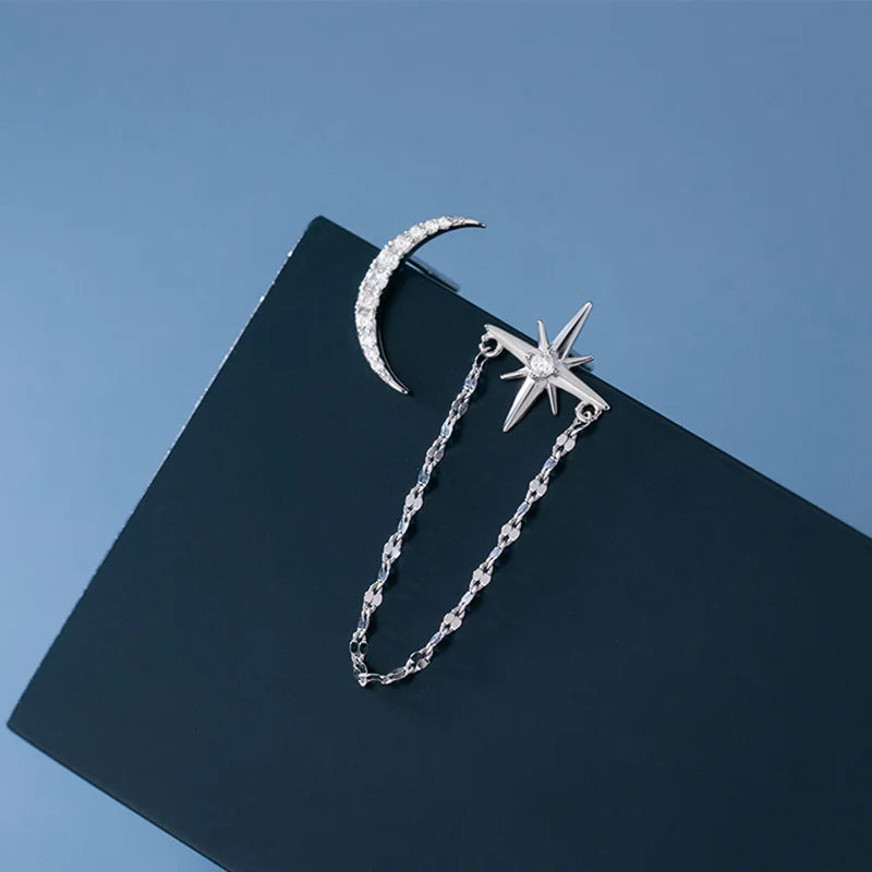 Fashion Asymmetric Moon Star Chain Stud Earrings DS1125