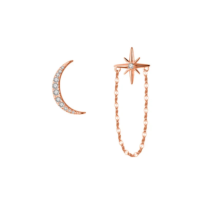 Fashion Asymmetric Moon Star Chain Stud Earrings DS1125