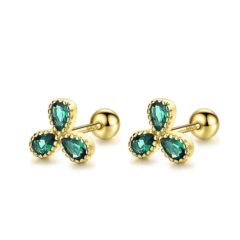 Flower Green CZ Beads Screw Stud Earrings DA2383