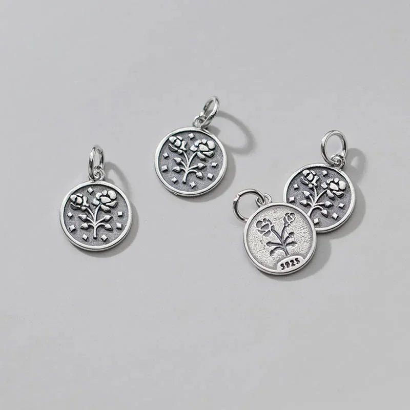 Geometric Round Coin Flower Charm Pendant DIY Accessories DZ100