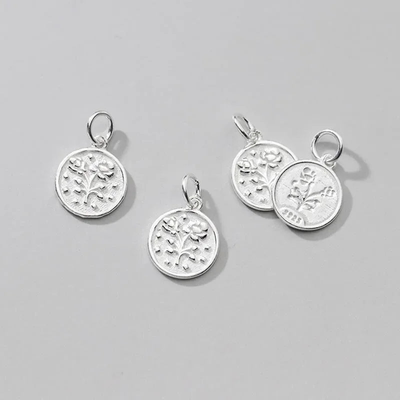 Geometric Round Coin Flower Charm Pendant DIY Accessories DZ100
