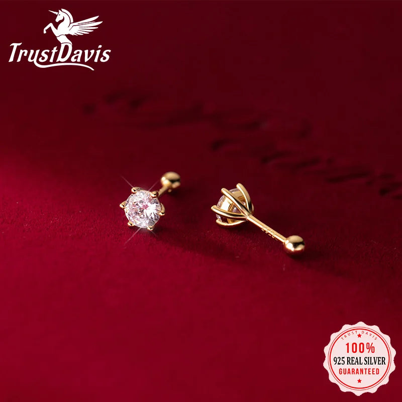 Gold Six Claw 3/4/5mm CZ Screw Stud Earrings DA2712