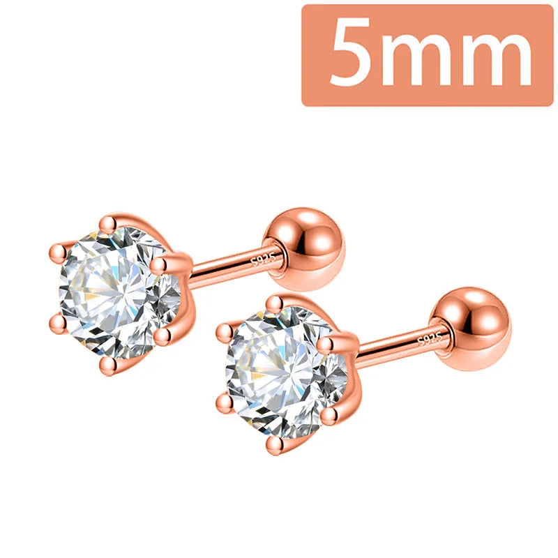 Gold Six Claw 3/4/5mm CZ Screw Stud Earrings DA2712