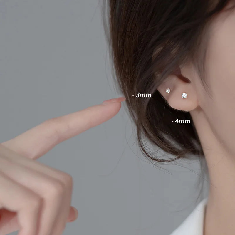 Gold Six Claw 3/4/5mm CZ Screw Stud Earrings DA2712