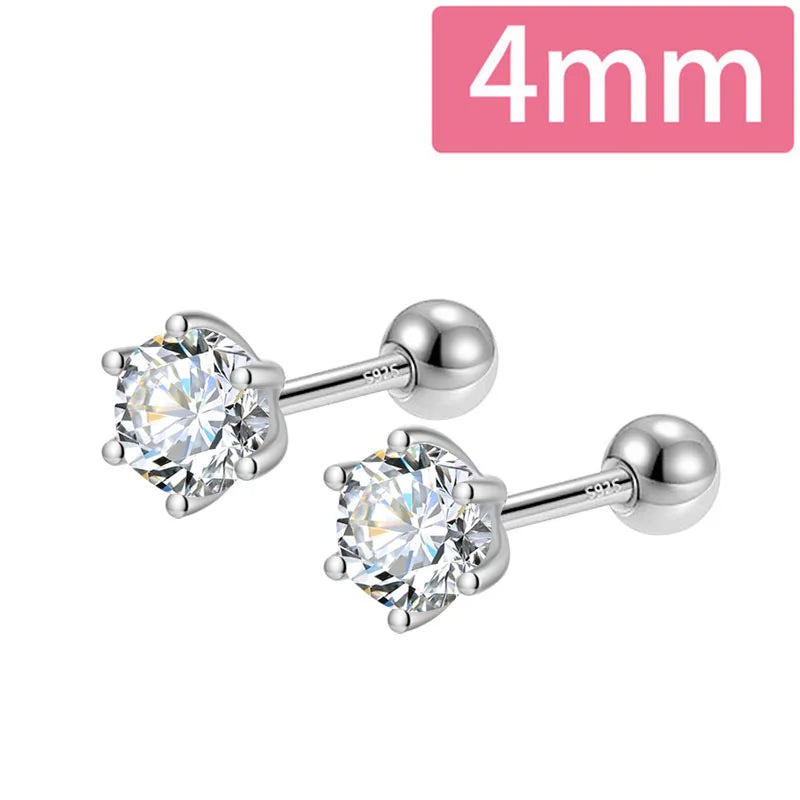 Gold Six Claw 3/4/5mm CZ Screw Stud Earrings DA2712