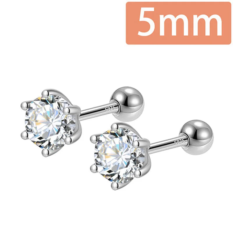 Gold Six Claw 3/4/5mm CZ Screw Stud Earrings DA2712