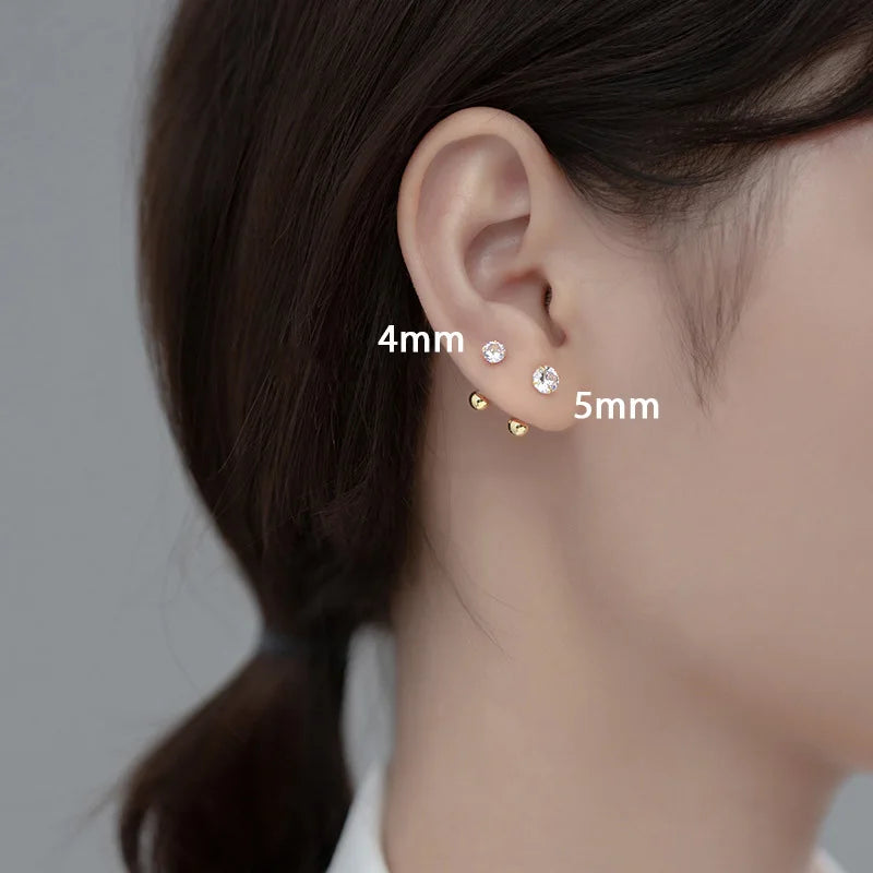 Gold Six Claw 3/4/5mm CZ Screw Stud Earrings DA2712