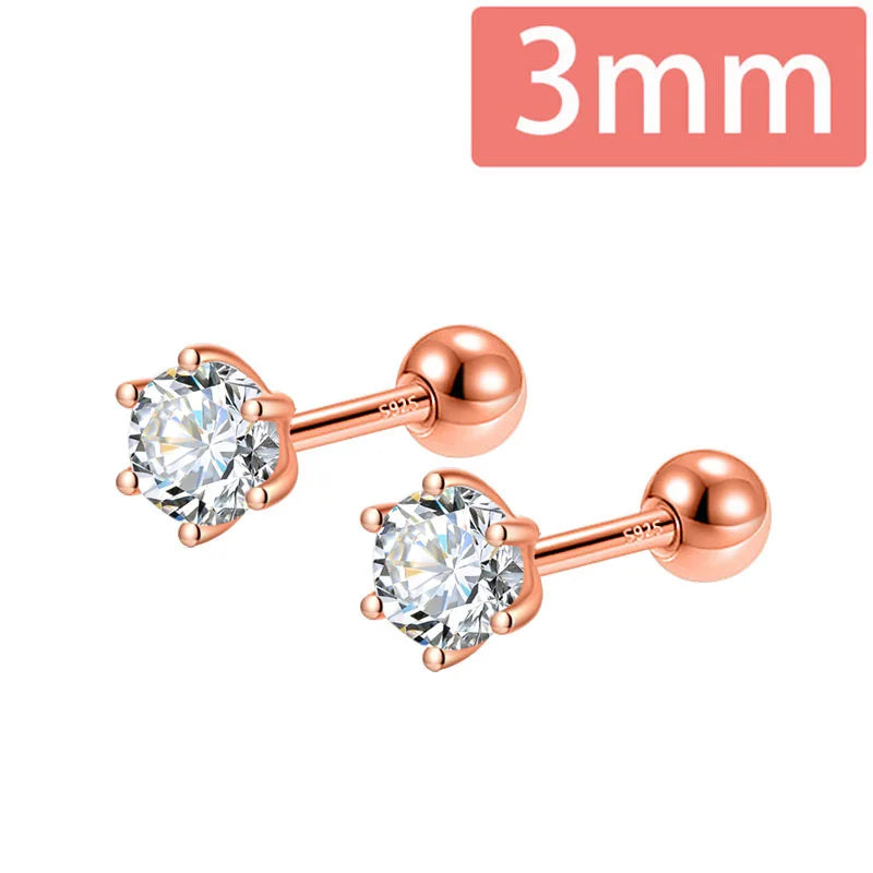 Gold Six Claw 3/4/5mm CZ Screw Stud Earrings DA2712