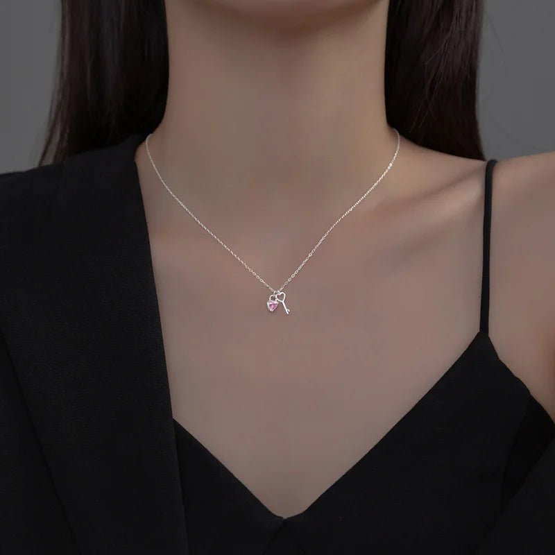 Love Lock Key Shiny Clavicle Necklace For Women Wedding Party Jewelry DG0197
