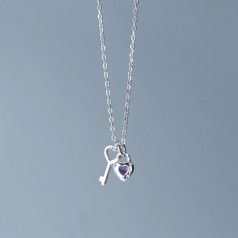 Love Lock Key Shiny Clavicle Necklace For Women Wedding Party Jewelry DG0197
