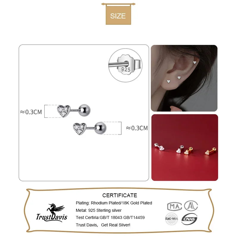 Heart CZ Bead Screw Stud Earrings DA2507