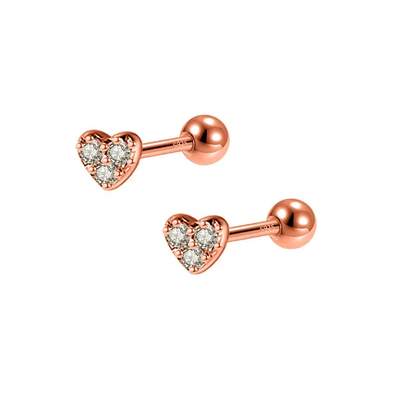 Heart CZ Bead Screw Stud Earrings DA2507