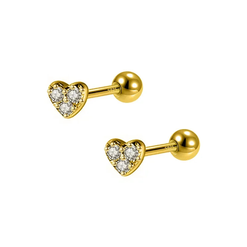 Heart CZ Bead Screw Stud Earrings DA2507