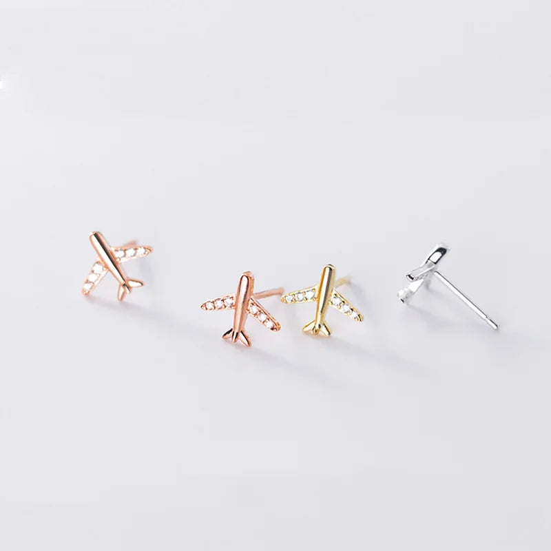 Fashion Pave Zircon Aircraft Airplane Stud Earring DA2692