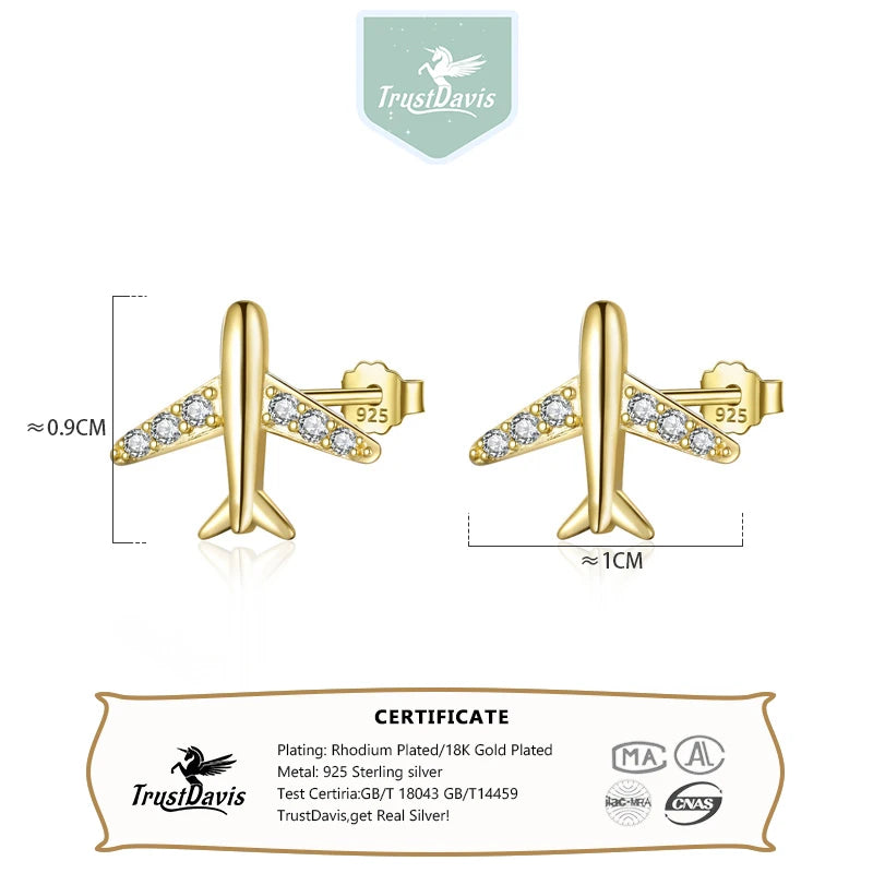 Fashion Pave Zircon Aircraft Airplane Stud Earring DA2692