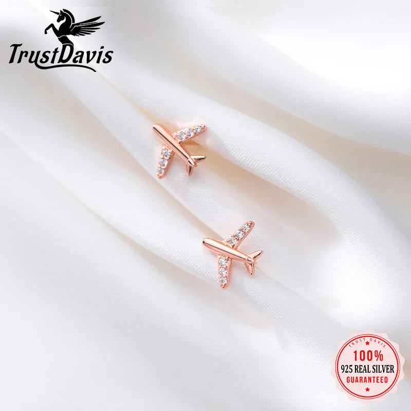 Fashion Pave Zircon Aircraft Airplane Stud Earring DA2692