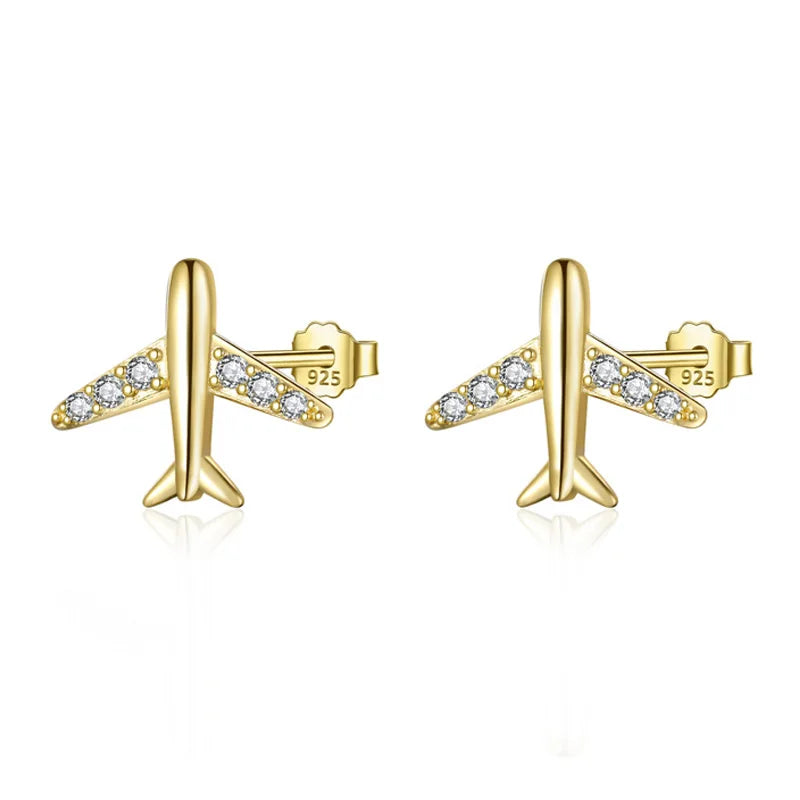 Fashion Pave Zircon Aircraft Airplane Stud Earring DA2692
