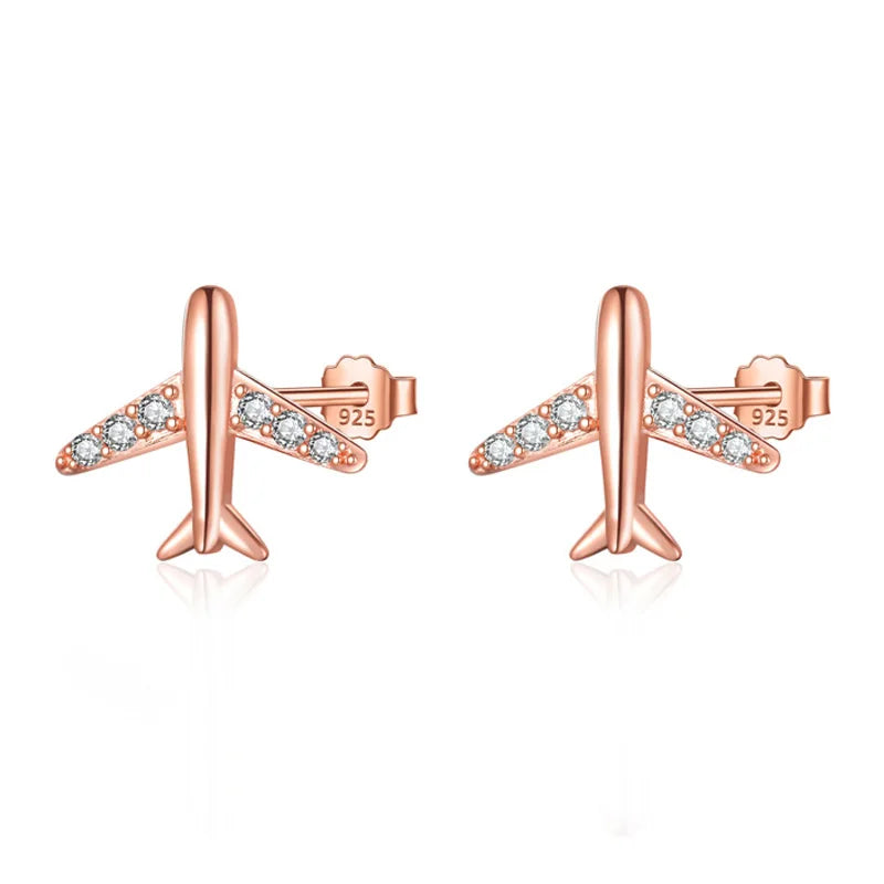 Fashion Pave Zircon Aircraft Airplane Stud Earring DA2692