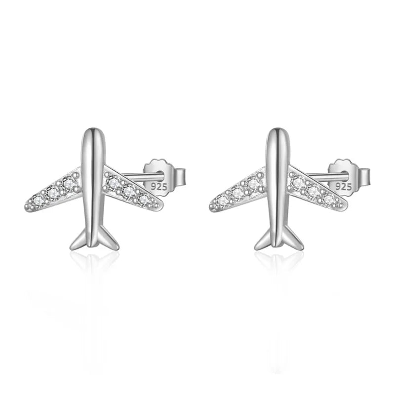 Fashion Pave Zircon Aircraft Airplane Stud Earring DA2692
