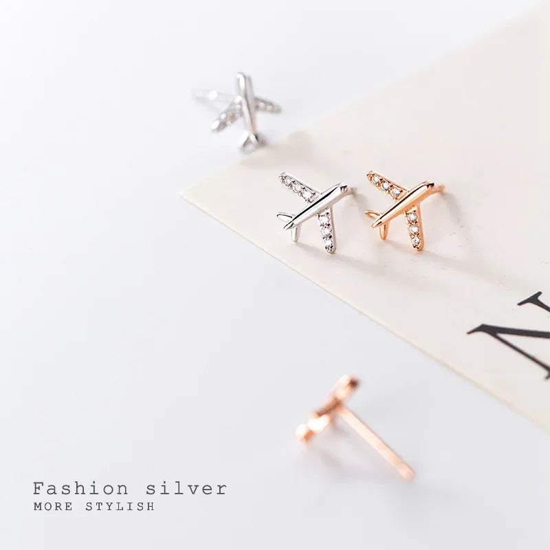 Fashion Pave Zircon Aircraft Airplane Stud Earring DA2692