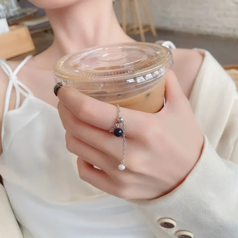 Romantic Heart Snowflake Beads Chain Ring DA2585