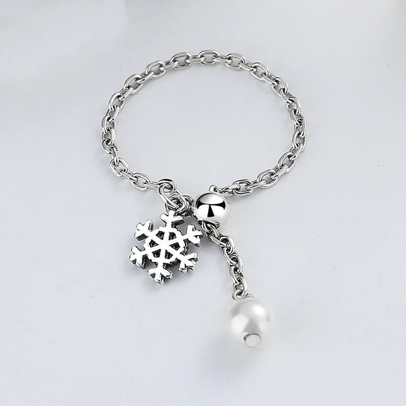 Romantic Heart Snowflake Beads Chain Ring DA2585