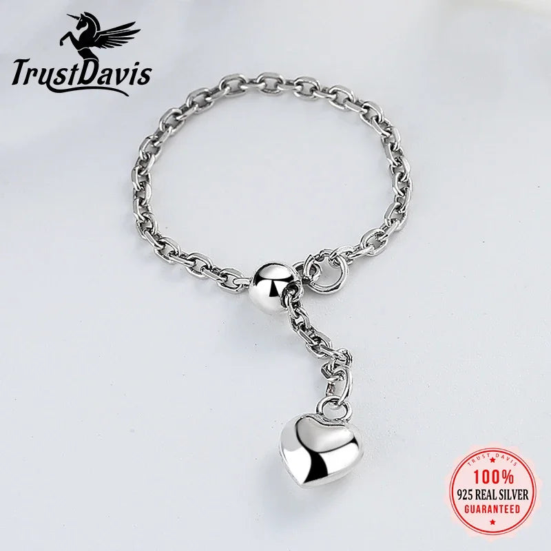 Romantic Heart Snowflake Beads Chain Ring DA2585