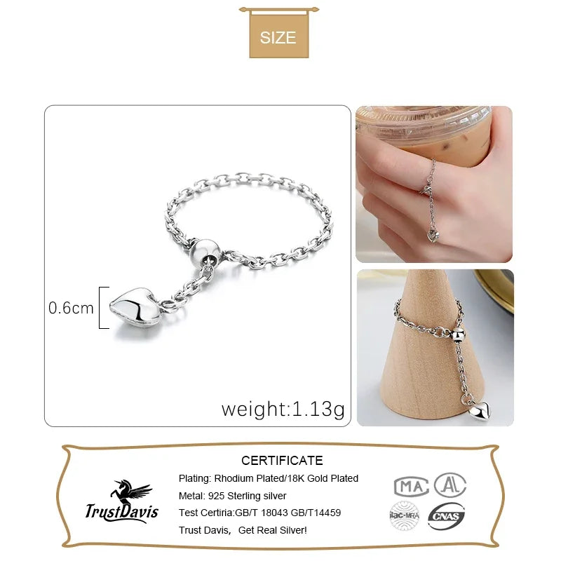 Romantic Heart Snowflake Beads Chain Ring DA2585