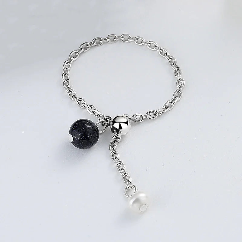 Romantic Heart Snowflake Beads Chain Ring DA2585