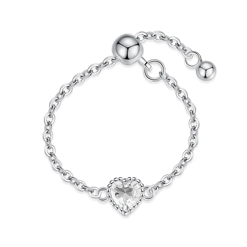 Fashion Romantic Sweet Heart Chain Ring Sizable DA1885